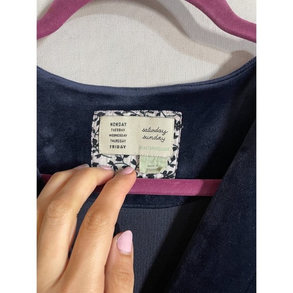 Anthropologie Saturday Sunday Jumpsuit Women L Blue Velvet Lounge Classic - Picture 4 of 9